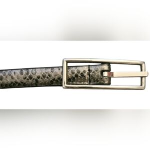 Black & Silver Pyton Snake Print Reversible Skinny Belt Women